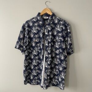 Rowm Navy Palm Print Shirt Size Extra Large